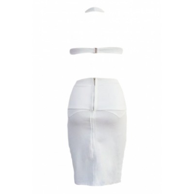 'Cassandra'  laag uitgesneden witte bandage jurk